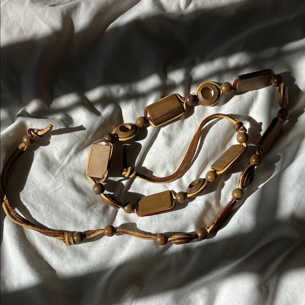Wooden Beaded and Suede Belt